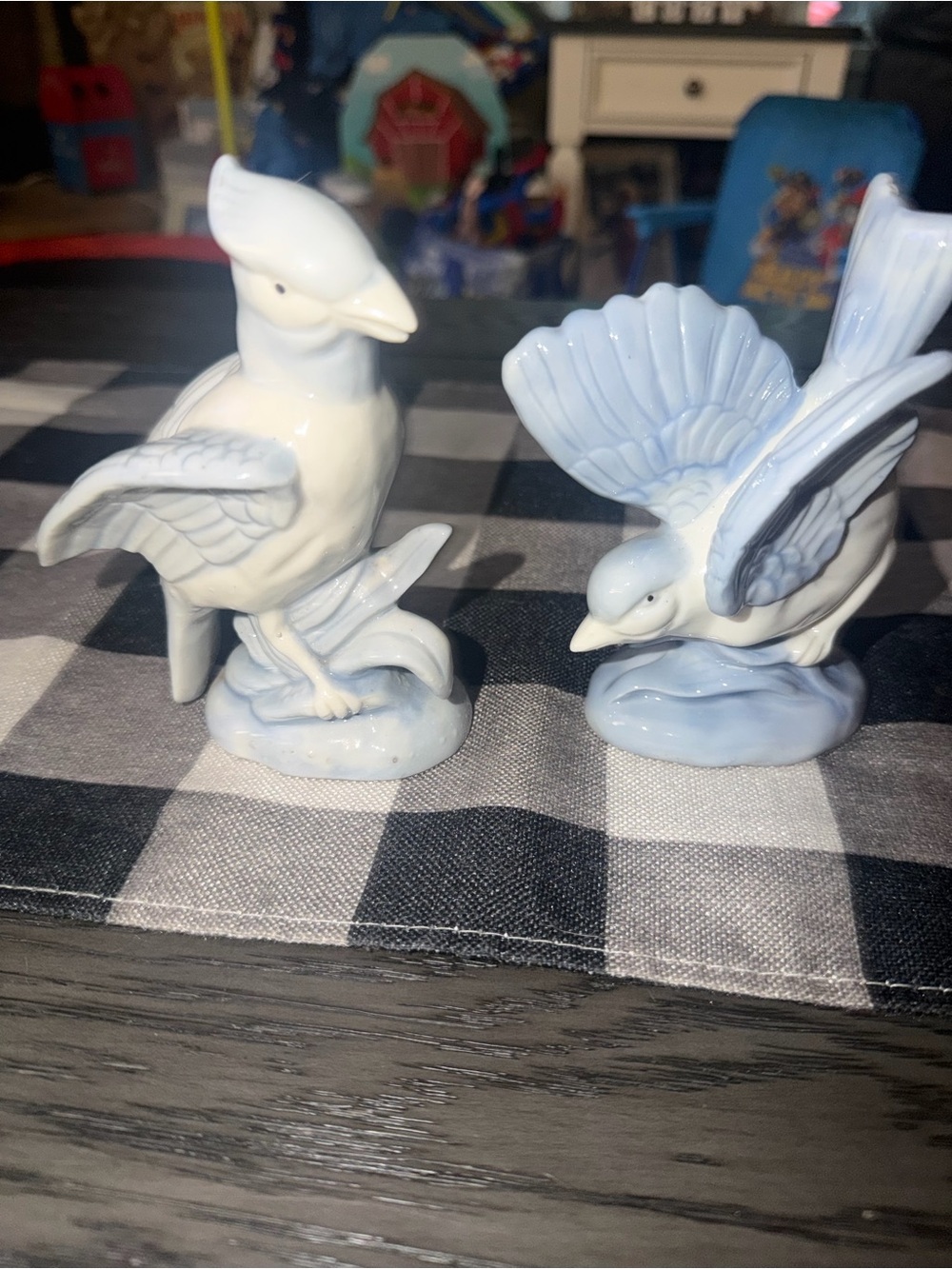 Porcelain Blue & White Bird Figurine Set - Decorative Home Accent